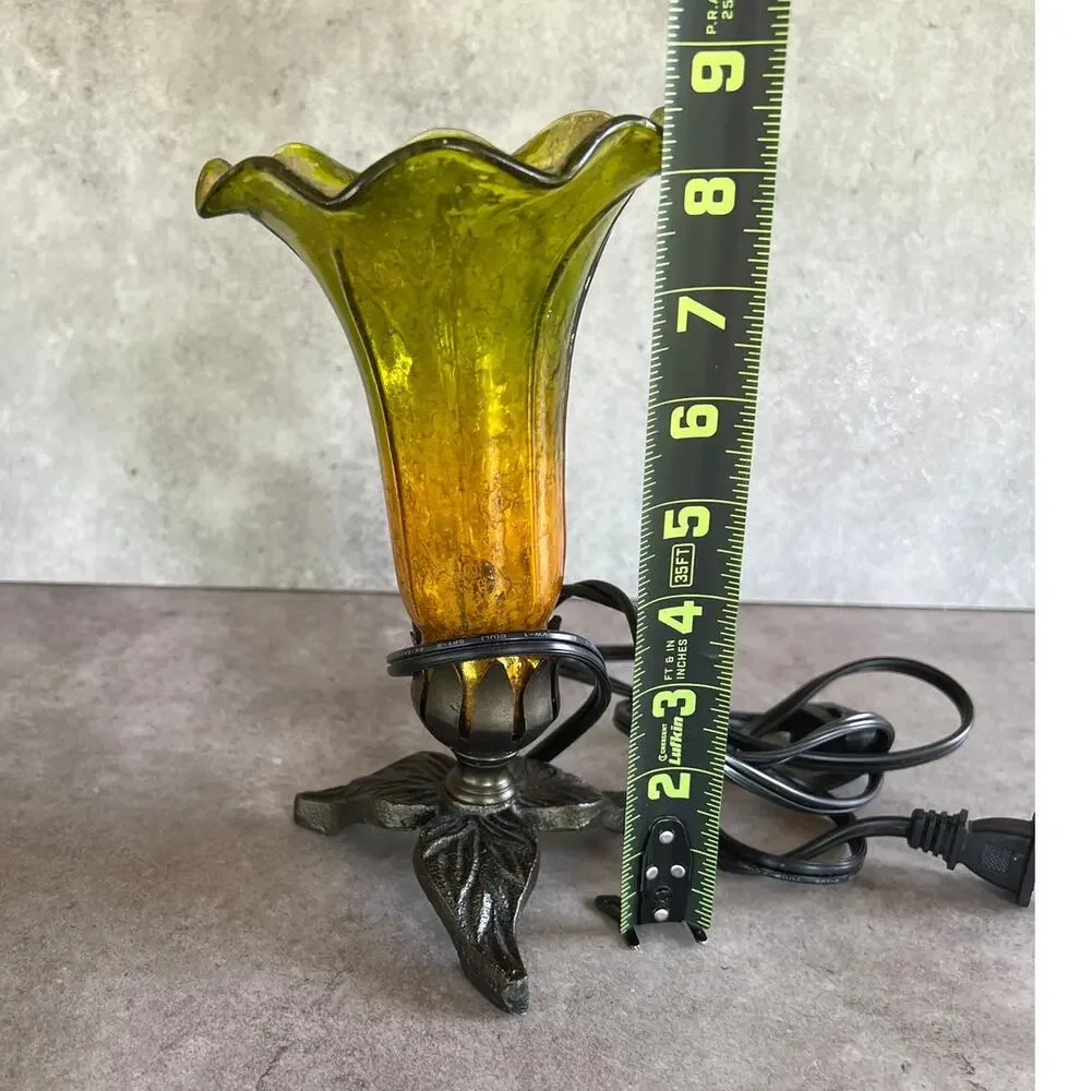 Hand Blown Mercury Glass Lily Lamp w/ Leaf Base green yellow funky fairy decor